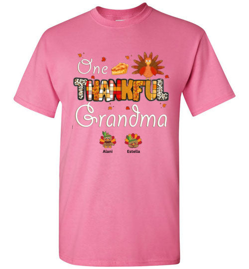 One Thankful Grandma Personalized Thanksgiving Fall Tee Shirt Top T-Shirt