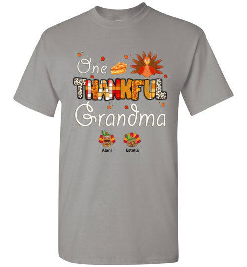 One Thankful Grandma Personalized Thanksgiving Fall Tee Shirt Top T-Shirt