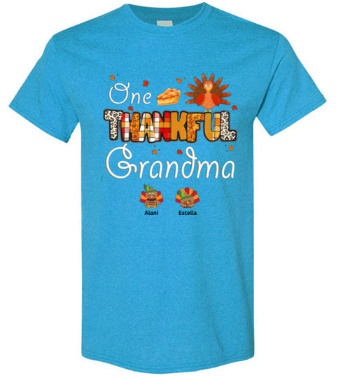 One Thankful Grandma Personalized Thanksgiving Fall Tee Shirt Top T-Shirt