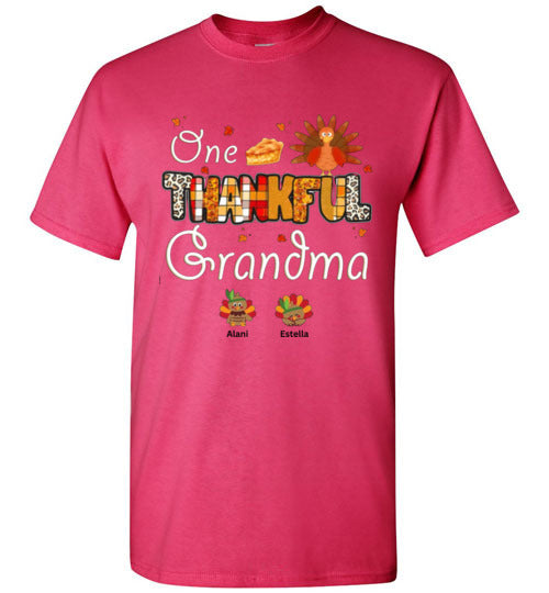 One Thankful Grandma Personalized Thanksgiving Fall Tee Shirt Top T-Shirt