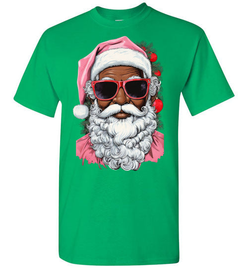 Black African American Santa Clause Tee Shirt Top T-Shirt