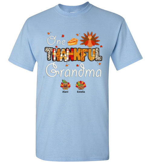 One Thankful Grandma Personalized Thanksgiving Fall Tee Shirt Top T-Shirt