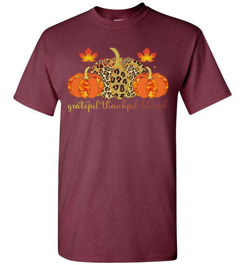 Grateful Thankful Blessed Fall Graphic T-Shirt Top