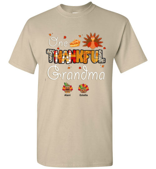 One Thankful Grandma Personalized Thanksgiving Fall Tee Shirt Top T-Shirt