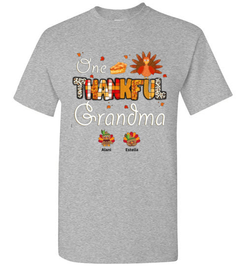 One Thankful Grandma Personalized Thanksgiving Fall Tee Shirt Top T-Shirt