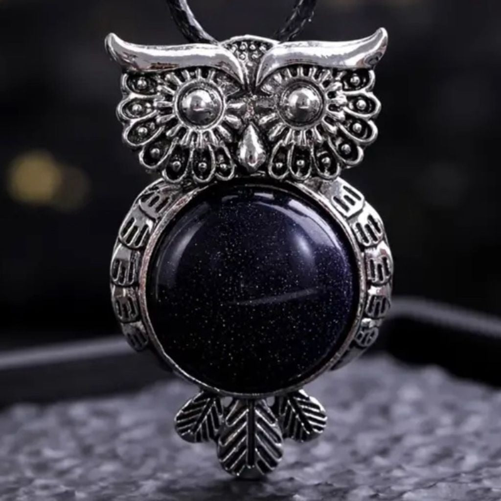 Bluestone Crystal Owl Pendant Necklace Jewelry