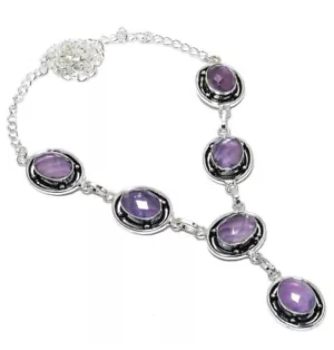 Purple Amethyst Gemstone Handmade 925 Sterling silver Jewelry Necklace Size 18"