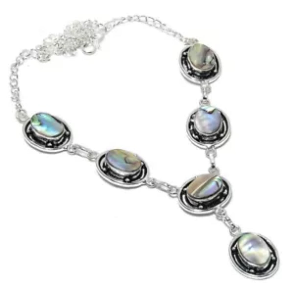 Abolone Gemstone Handmade 925 Sterling silver Jewelry Necklace Size 18"