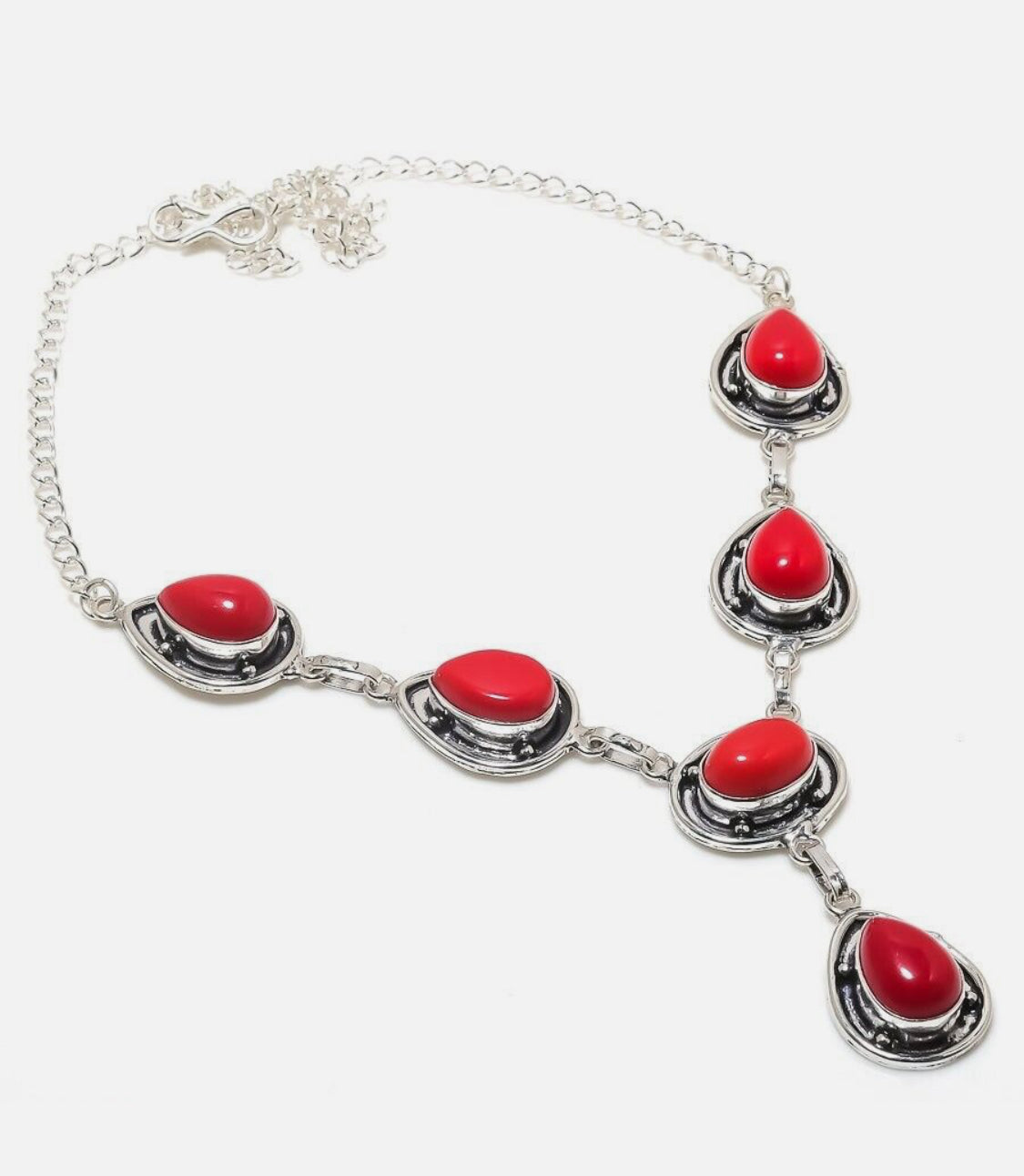 Red Coral Gemstone Handmade 925 Sterling silver Jewelry Necklace Size 18"