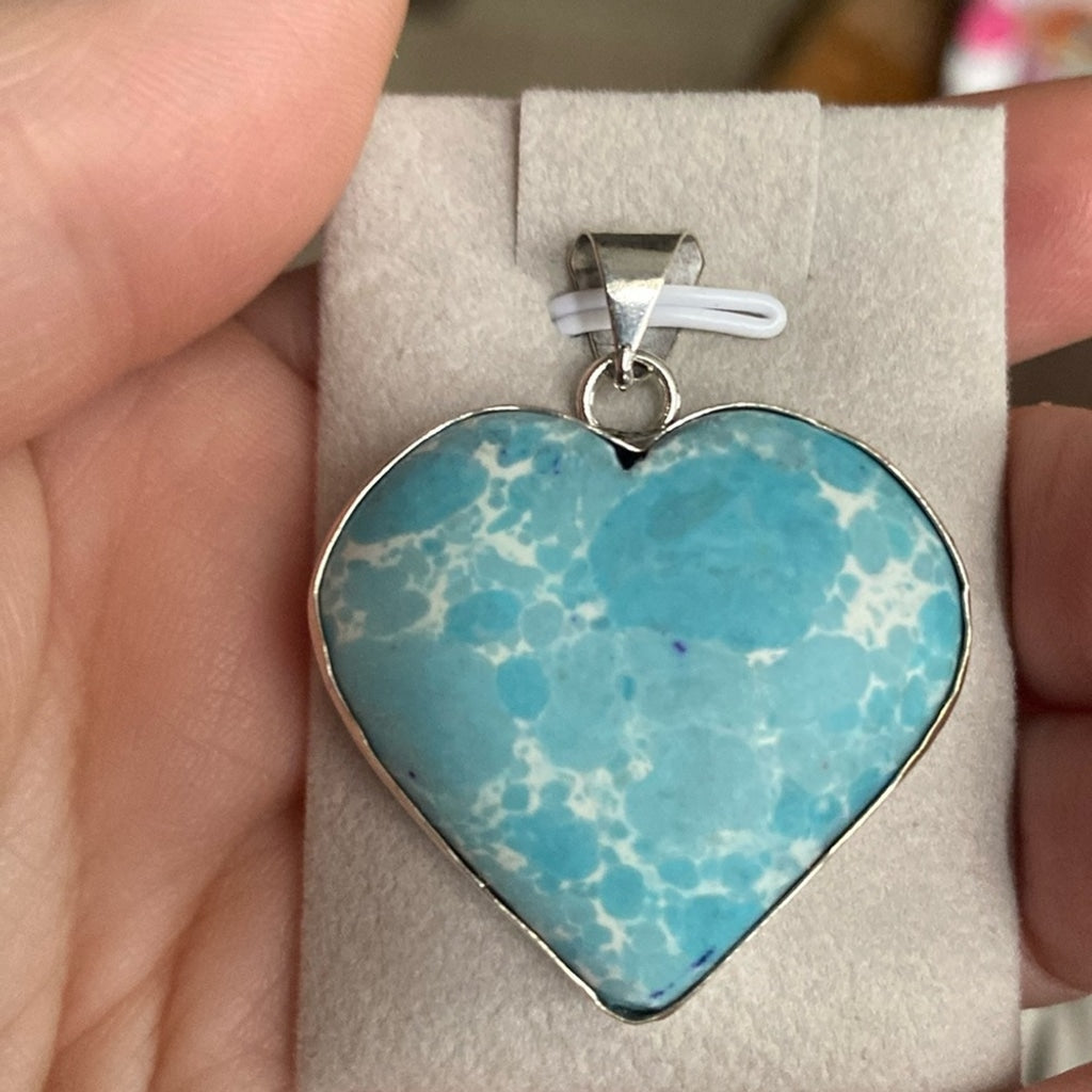 ❤️ Larimar Gemstone Handmade 925 Silver Overlay Jewelry Heart Cut Pendant