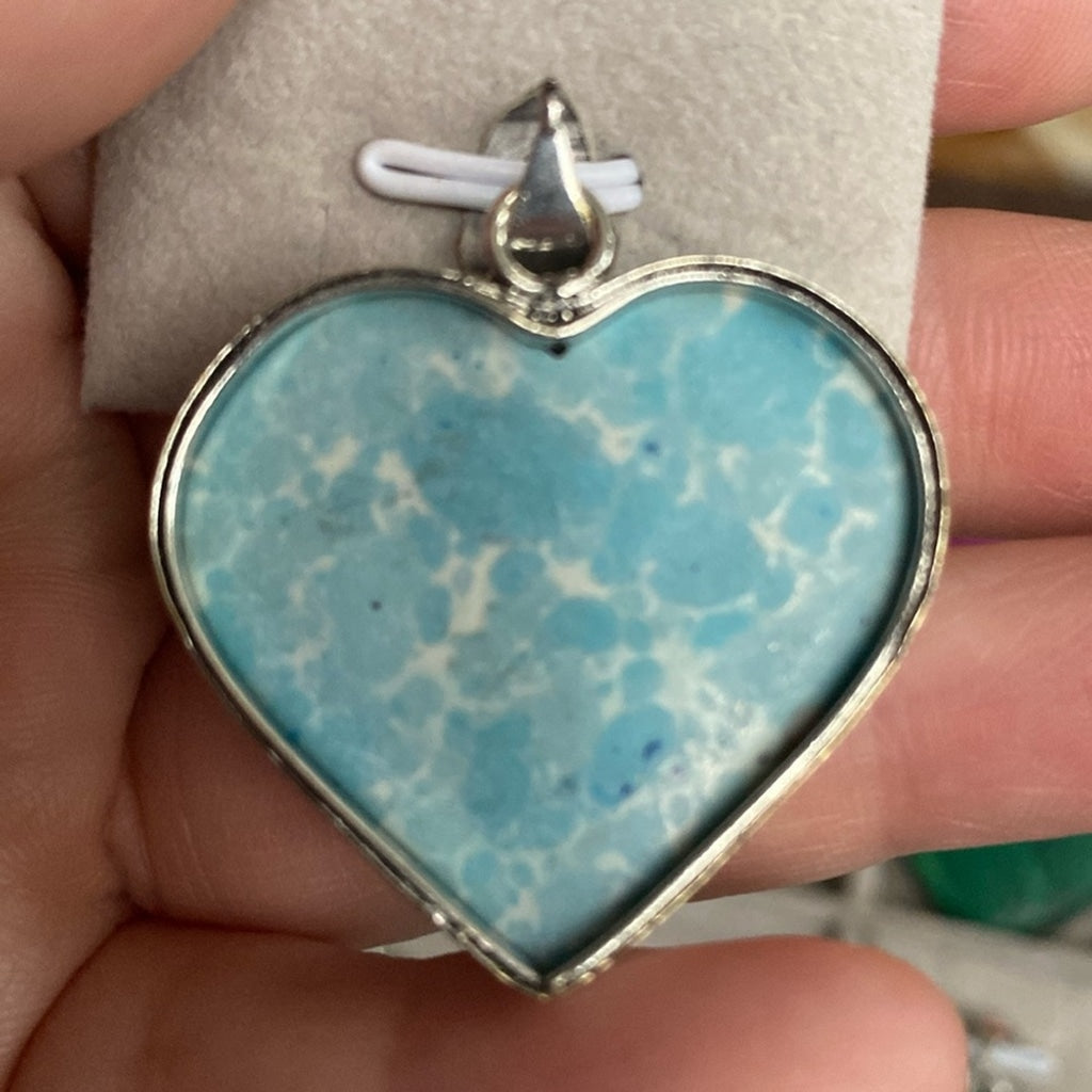 ❤️ Larimar Gemstone Handmade 925 Silver Overlay Jewelry Heart Cut Pendant