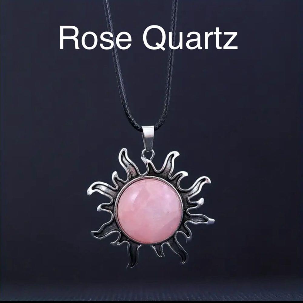 Rose Sunburst Natural Gemstone Crystal Sun Pendant Necklace Jewelry