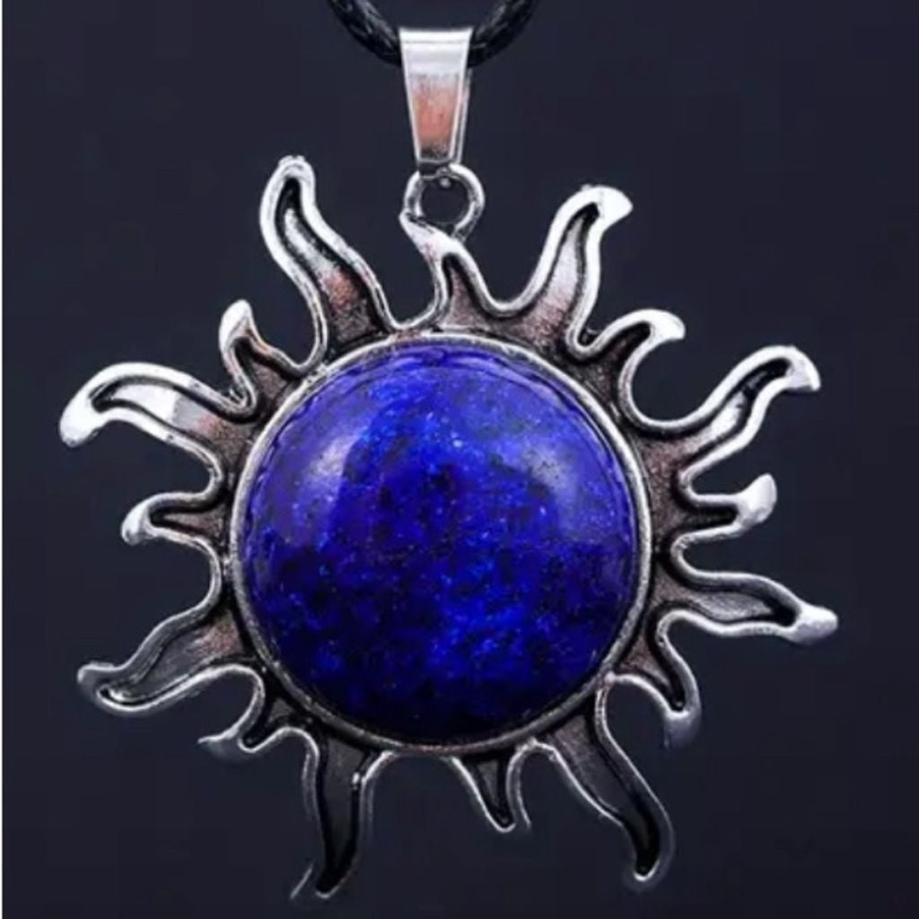 Lapis Lazuli Natural Stone Crystal Sun Pendant Necklace