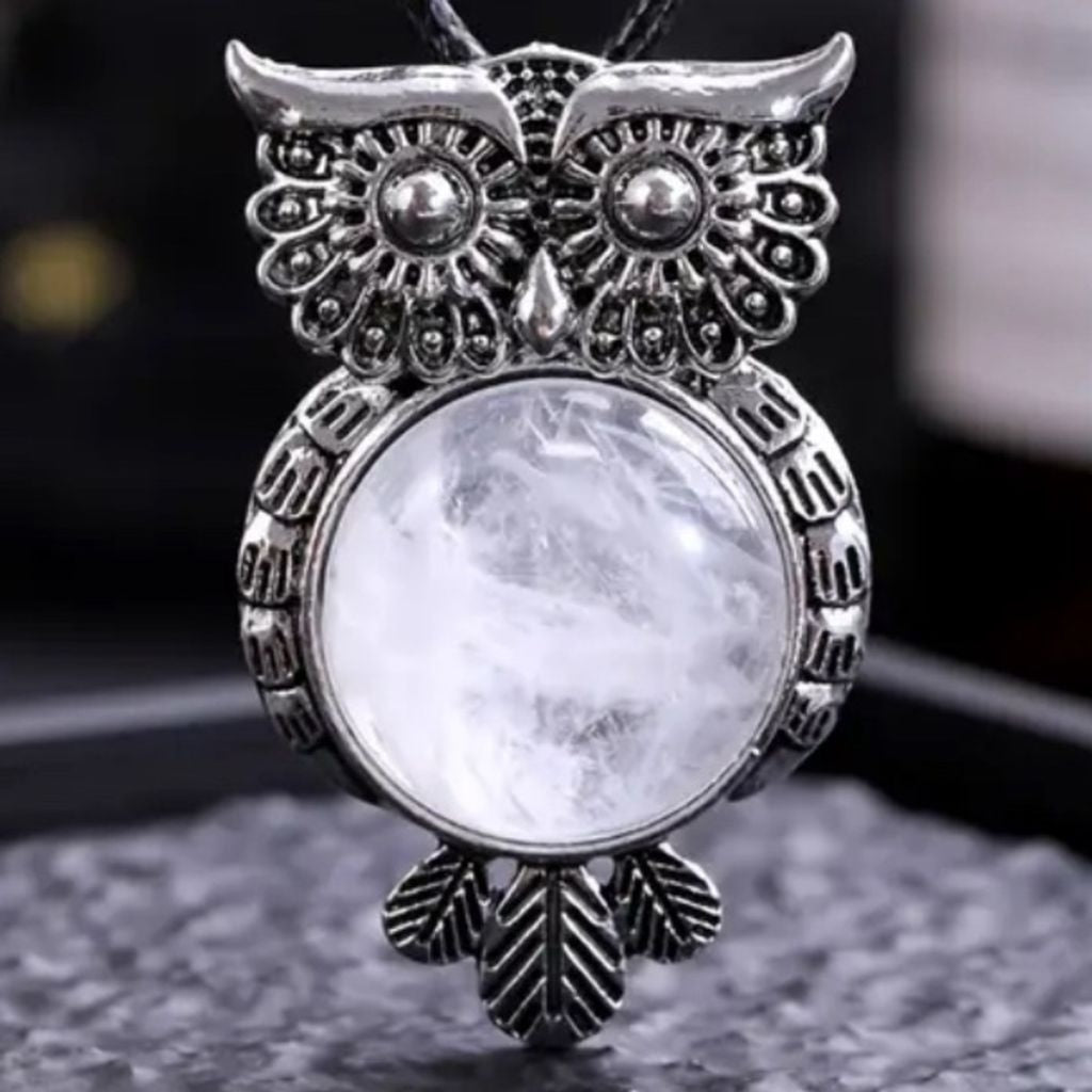 White Crystal Owl Pendant Necklace Jewelry