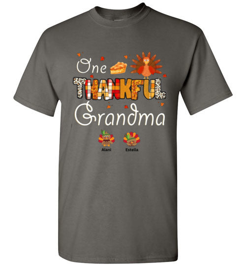 One Thankful Grandma Personalized Thanksgiving Fall Tee Shirt Top T-Shirt