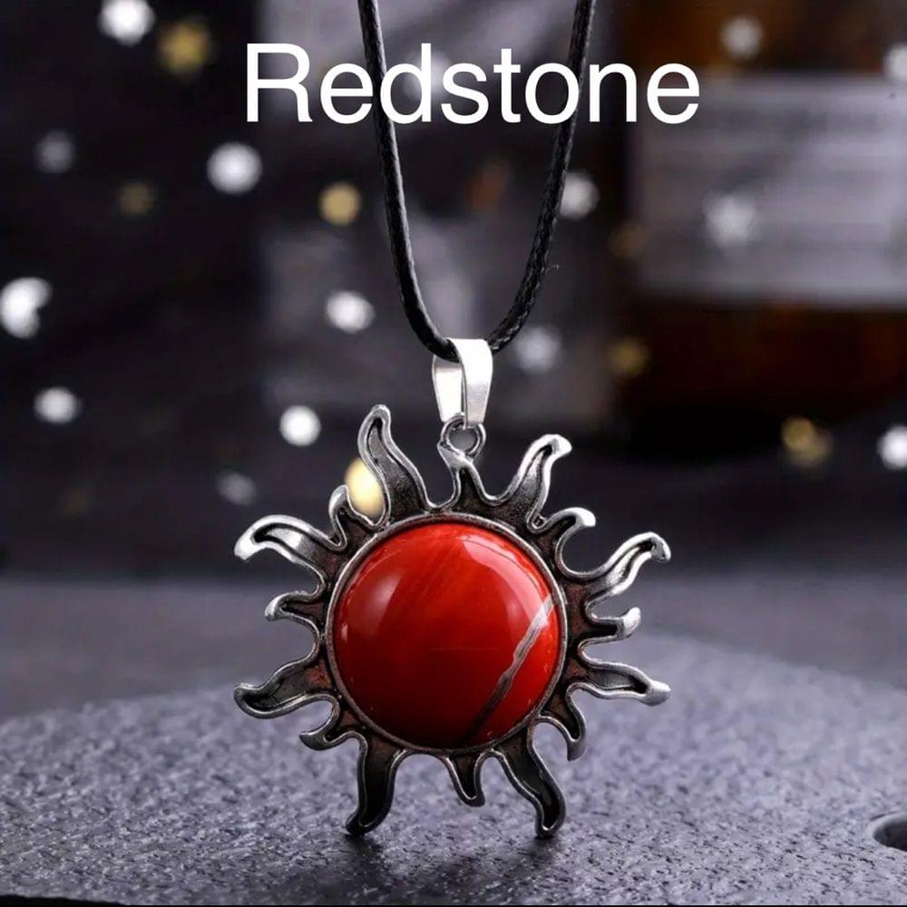 Redstone Sunburst Natural Gemstone Crystal Sun Pendant Necklace Jewelry