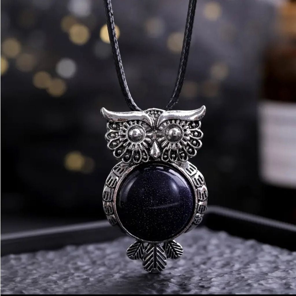 Bluestone Crystal Owl Pendant Necklace Jewelry