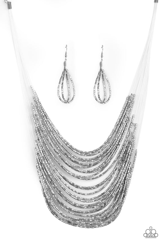 Catwalk Queen - Silver Multi Strand Paparazzi Necklace Earrings Set