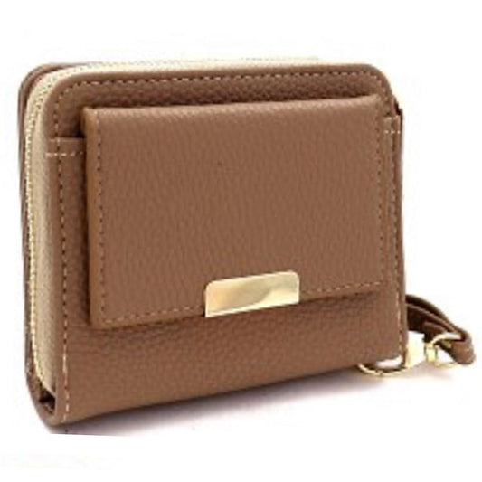 Taupe Zipper Compartment Small Bi-Fold Wristlet Wallet