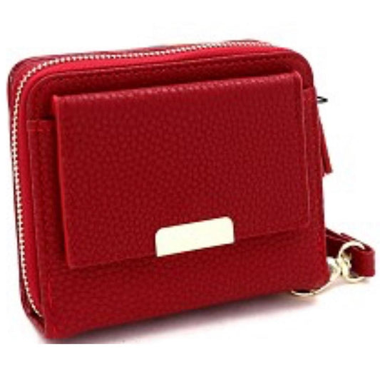 Red Zipper Compartment Small Bi-Fold Wristlet Wallet