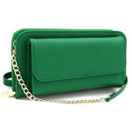 Versatile Saffiano Smartphone-Friendly Wallet Cross Body Green