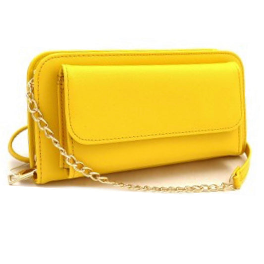 Versatile Saffiano Smartphone-Friendly Wallet Cross Body Yellow