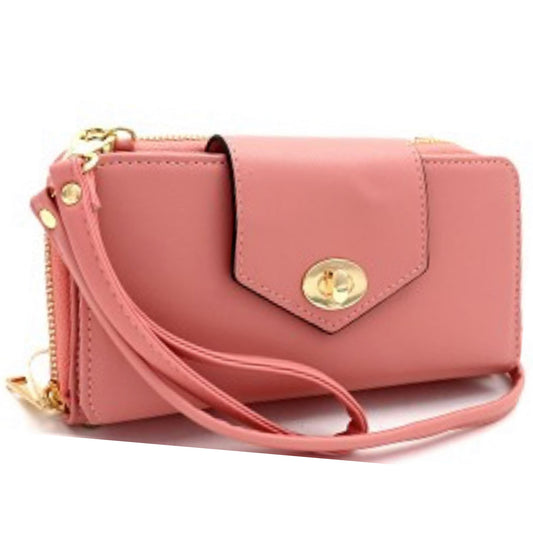 Versatile Cellphone Compartment Wallet Cross Body Pink