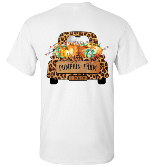 Pumpkin Farm Leopard Print Truck Graphic Tee Shirt Top T-Shirt