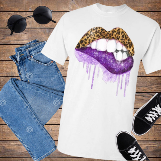 Purple leopard lips t-shirt graphic top