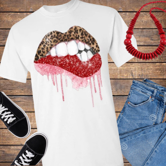 Red leopard lips tee shirt graphic top