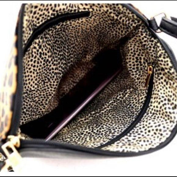 Leopard Print Tassel Front Pocket Cross Body Bag